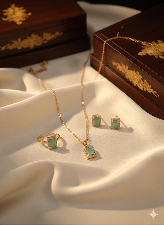 Mint Bloom Locket Set with Ring