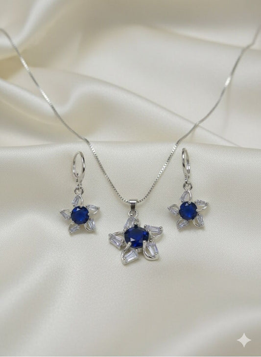 Royal Blue Bloom Silver Set