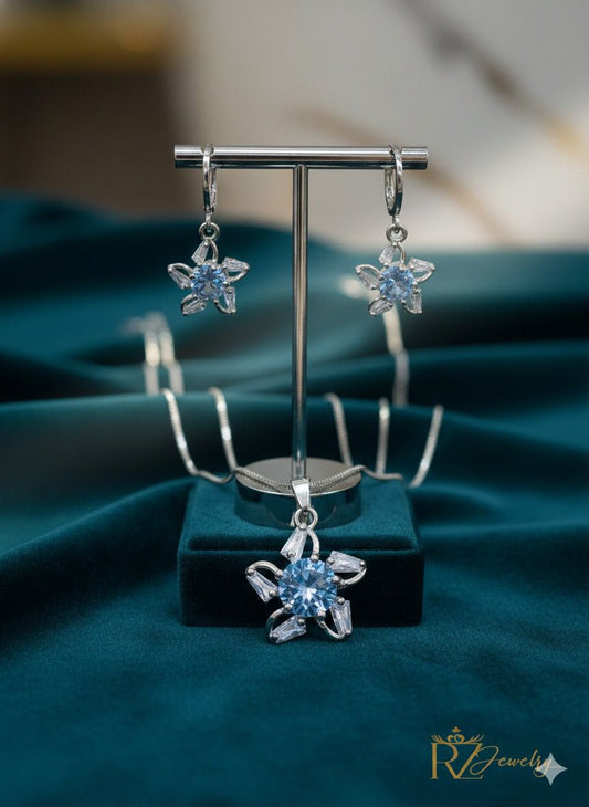 Ice Blue Bloom Silver Set