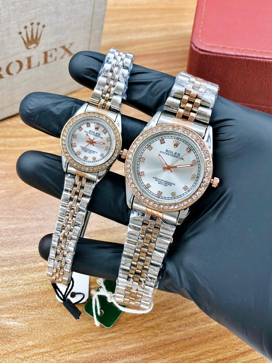 Rolex-Style Couple Watch Set with Brand Box