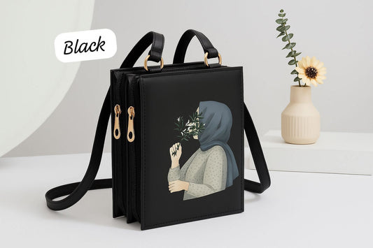 Black Floral Girl Print Sling Bag
