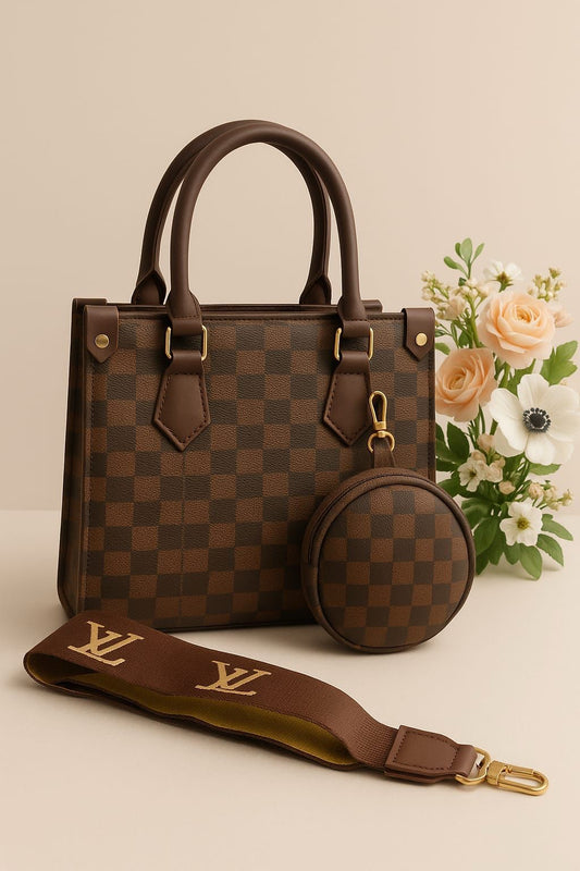Check Pattern Tote Bag Set – Dark Brown