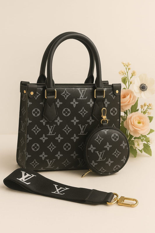 Signature Pattern Tote Bag Set – Black