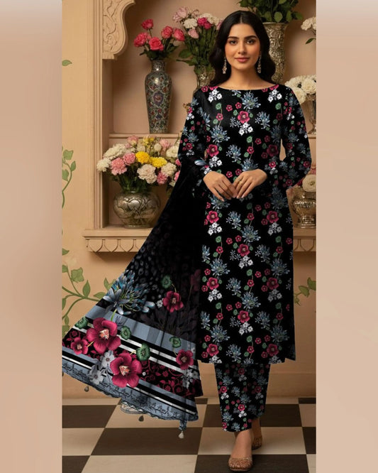 Midnight Bloom Khaddar 3-Piece