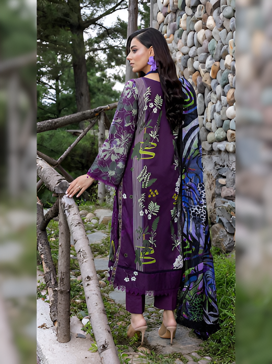 Deep Plum Botanical Printed 3-Piece Suit