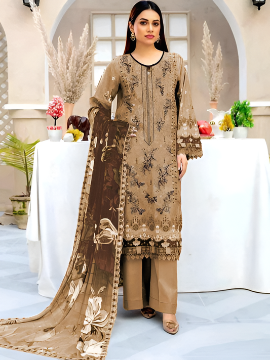 Coffee Brown Embroidered 3-Piece Suit