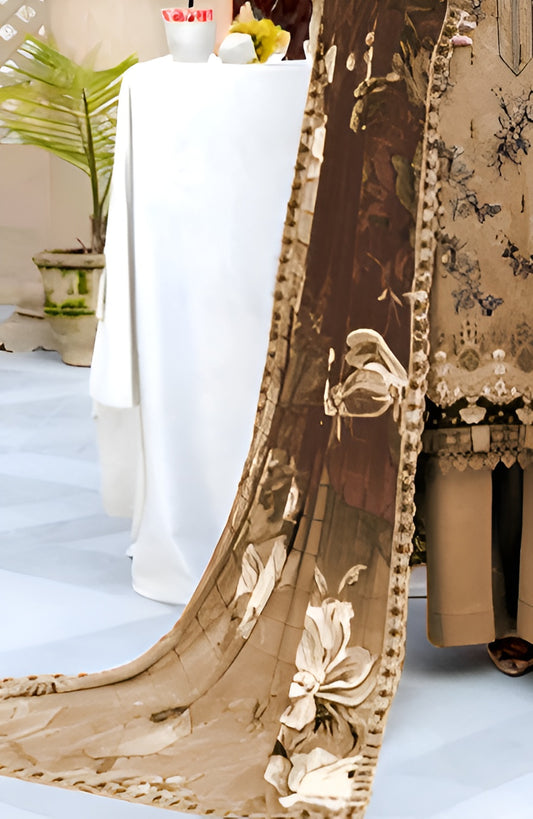 Coffee Brown Embroidered 3-Piece Suit