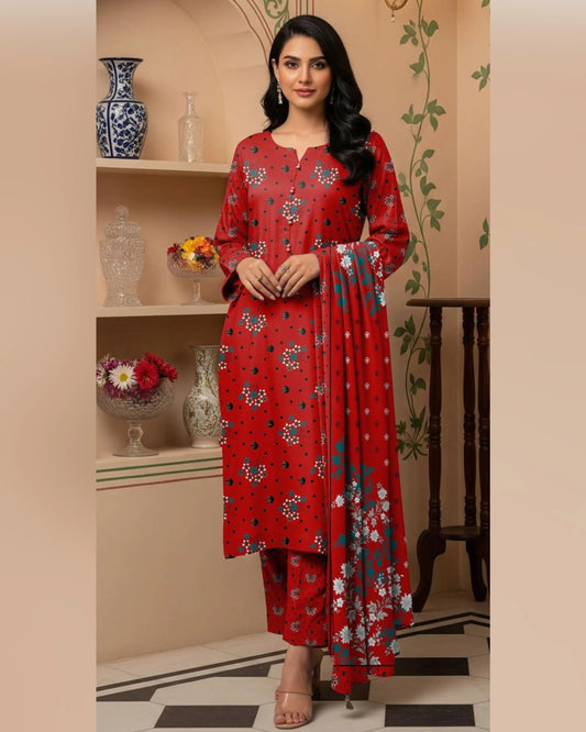 Crimson Petals Khaddar 3-Piece