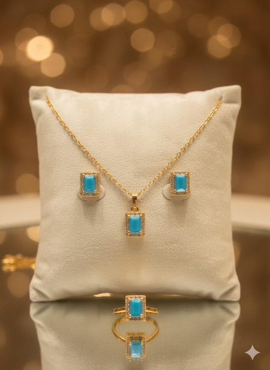 Aqua Grace Locket Set with Ring