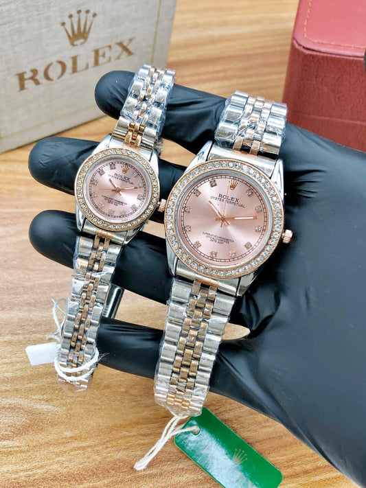 Rolex-Style Couple Watch Set with Brand Box