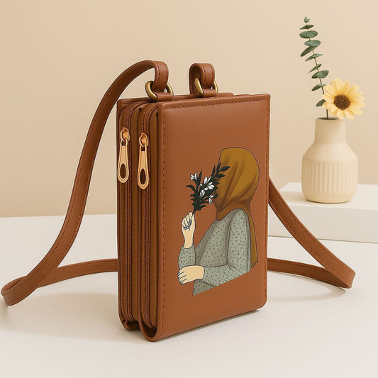 Brown Floral Girl Print Sling Bag