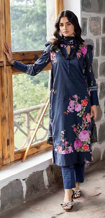 Midnight Blue Floral Embroidered 3-Piece Suit