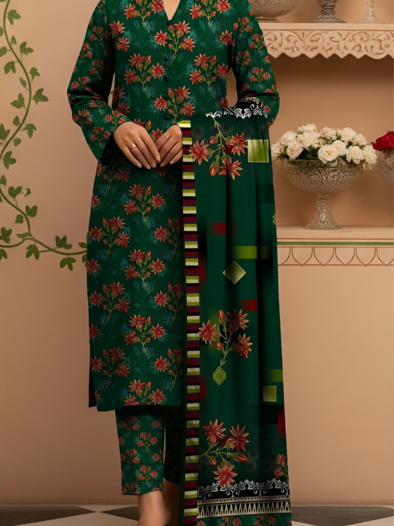 Emerald Bloom Khaddar 3-Piece