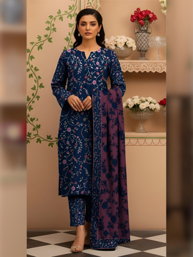 Navy Orchid Khaddar 3-Piece