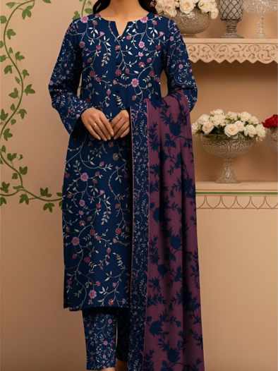 Navy Orchid Khaddar 3-Piece