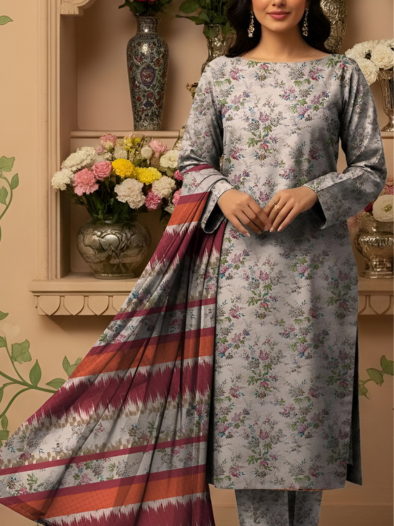 Silver Mist Khaddar 3-Piece