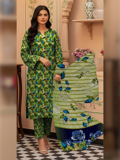 Leafy Blue Khaddar 3-Piece