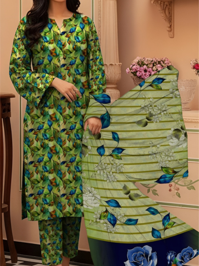 Leafy Blue Khaddar 3-Piece
