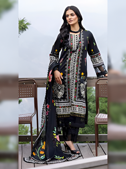 Black Embroidered Floral 3-Piece Suit