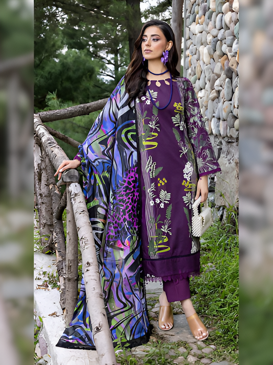 Deep Plum Botanical Printed 3-Piece Suit