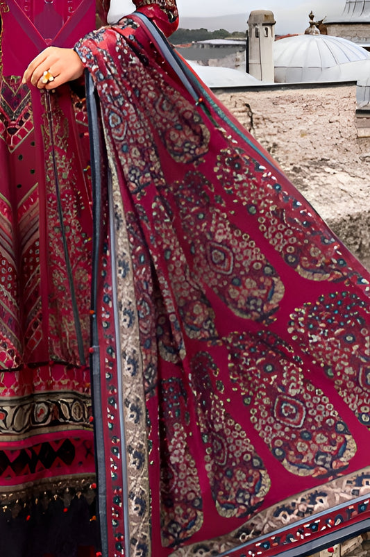 Maroon Ethnic Printed Anarkali 3-Piece Suit