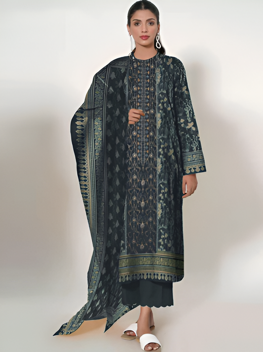 Deep Teal Traditional Printed 3-Piece Suit