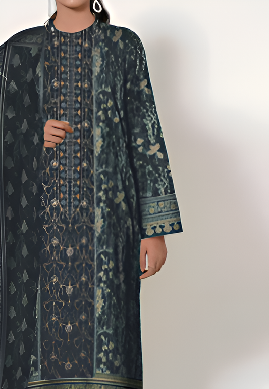 Deep Teal Traditional Printed 3-Piece Suit