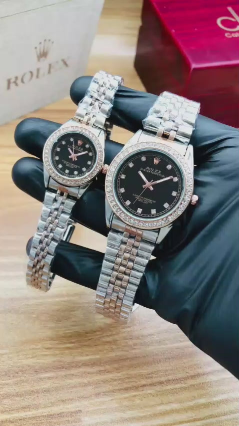 Rolex-Style Couple Watch Set with Brand Box